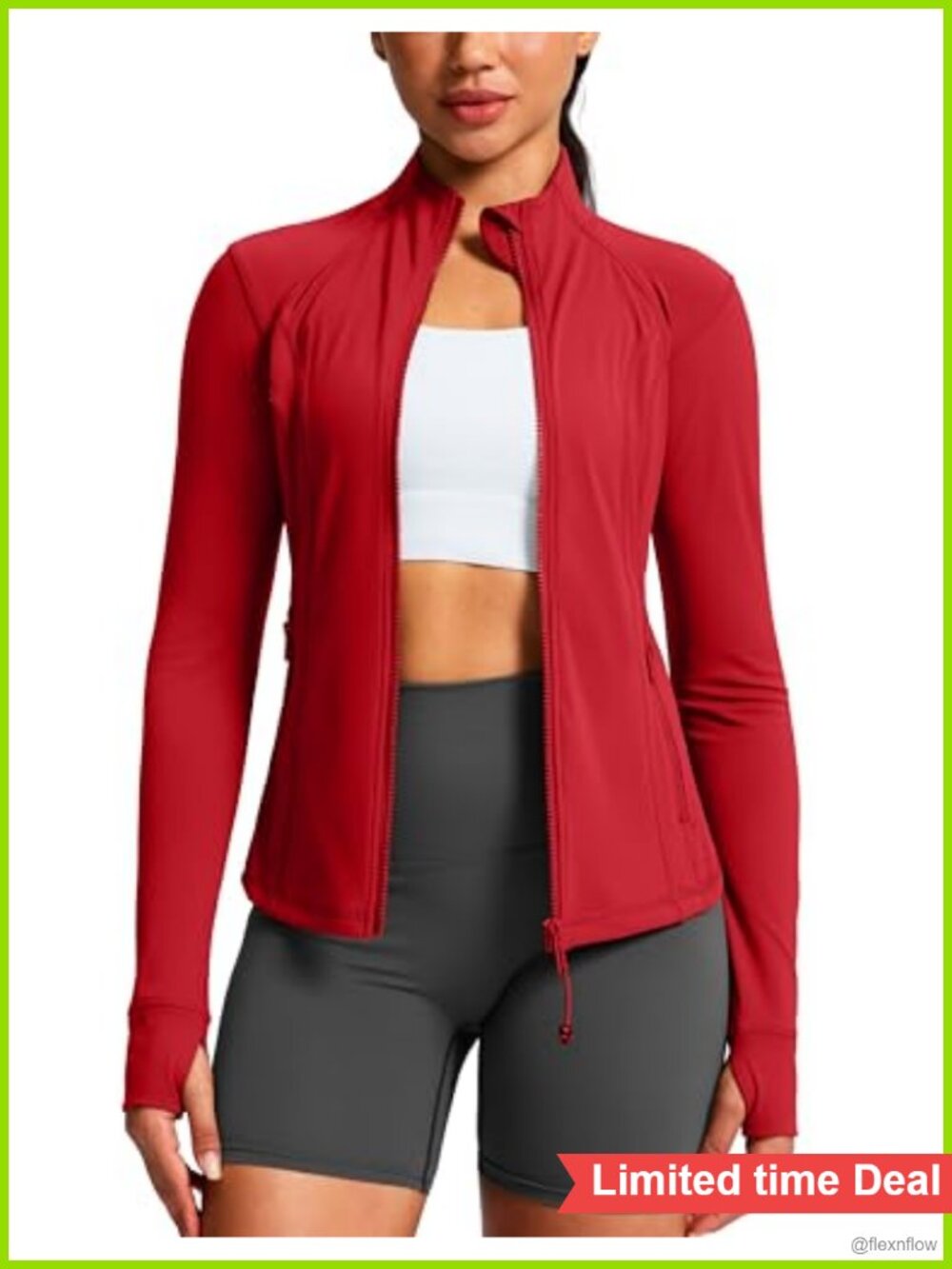 Women's Full Zip Athletic Jacket Slim Fit Extended Waist 4 Pockets Thumbholes